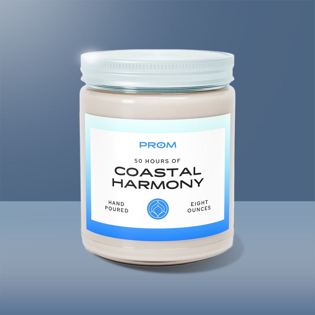 Closed jar of PROM scented-candle. Coastal Harmony fragrance