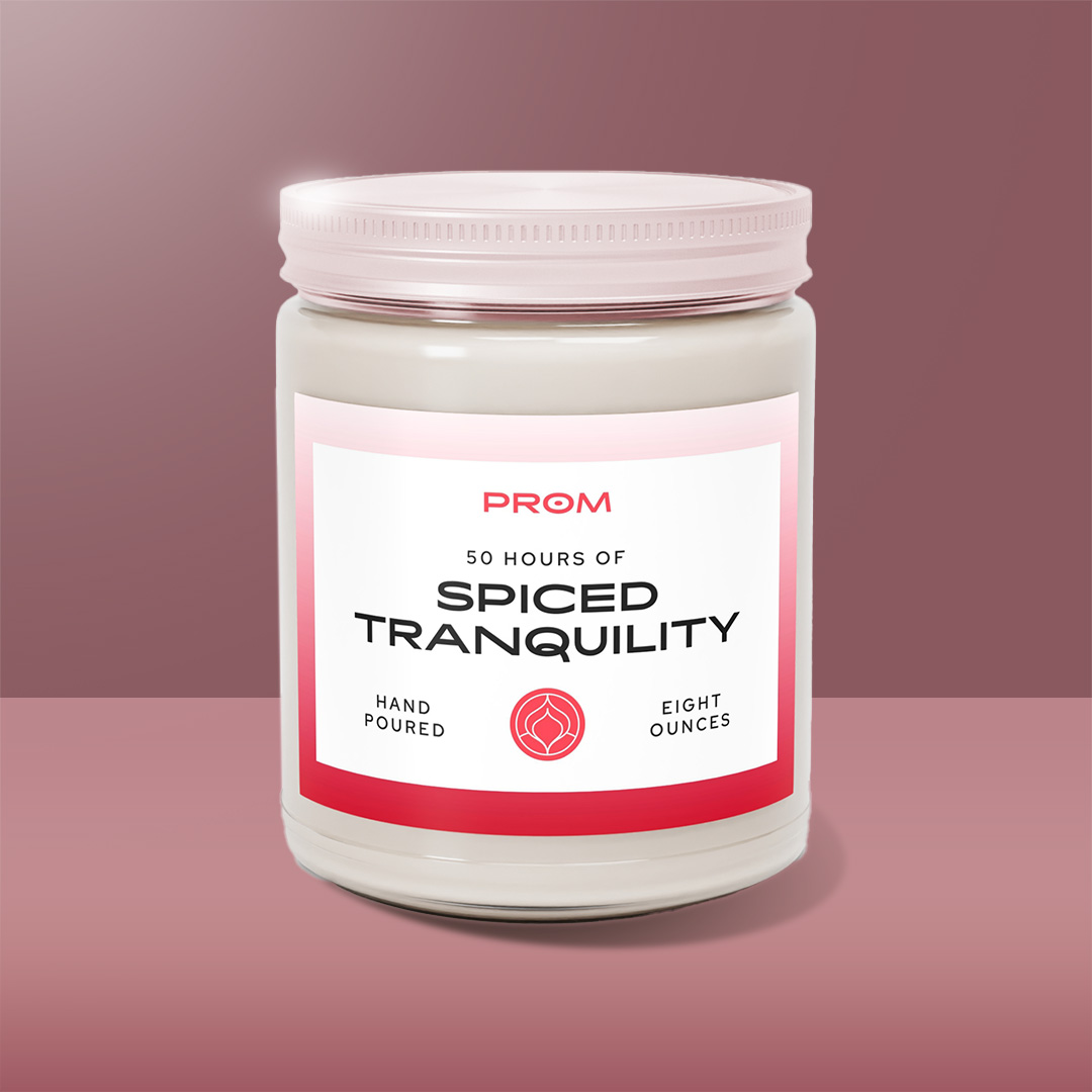 Closed jar of PROM scented-candle. Spiced Tranquility fragrance